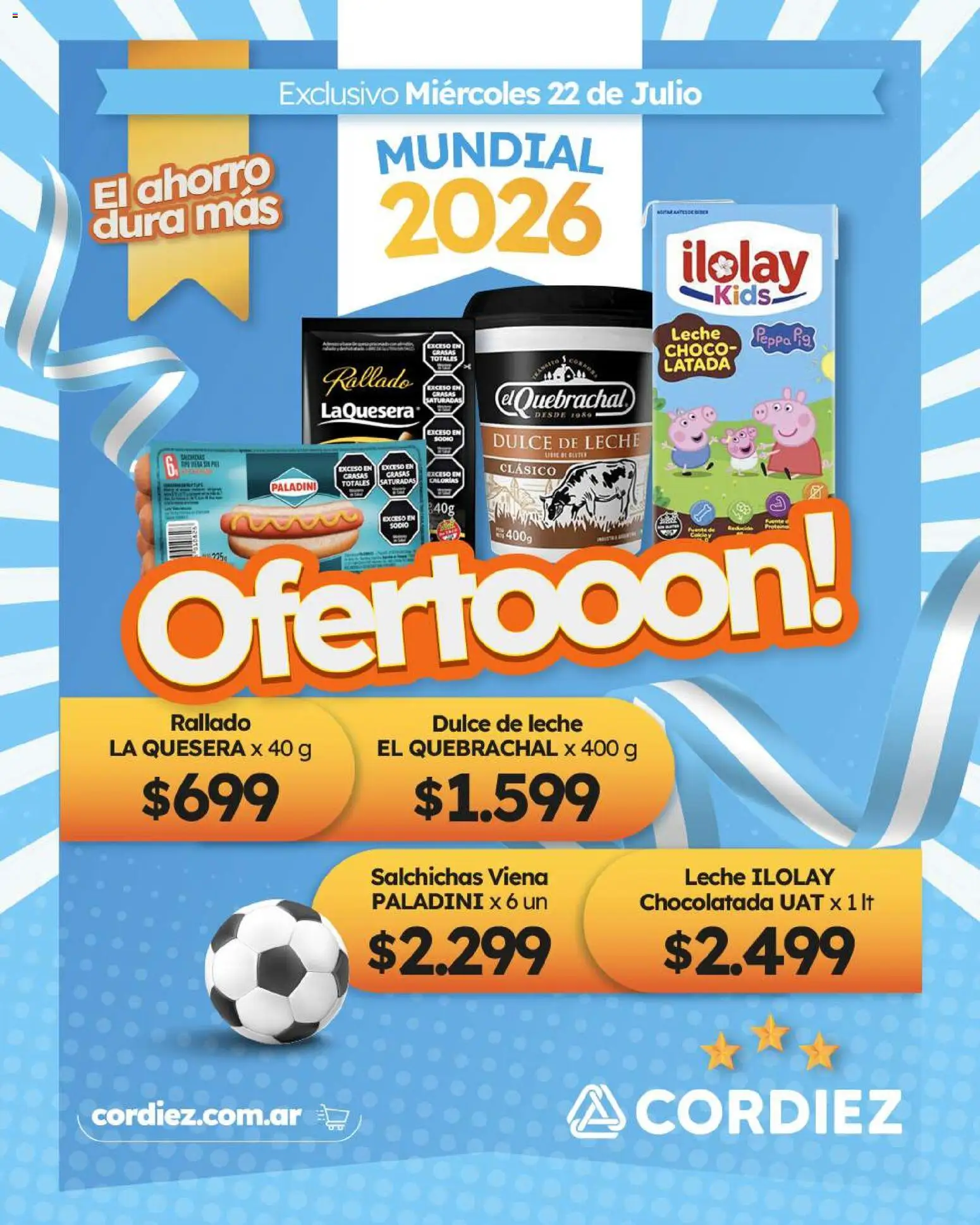Vista previa del folleto de la tienda Cordiez válido desde el 10/07/2026 - Dulce de leche, Chocolatada, Leche, Dulce, Salchichas