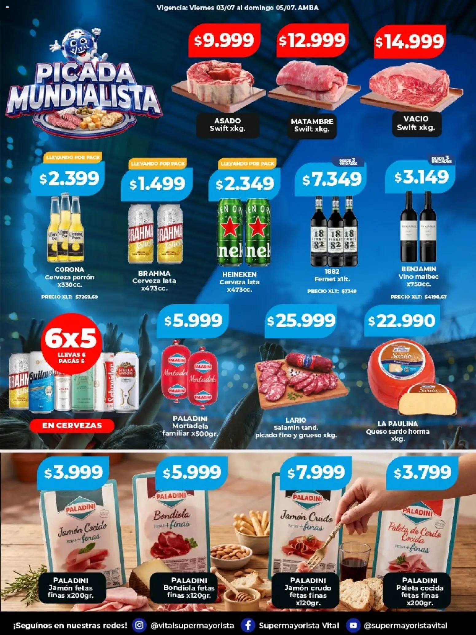 Vista previa del folleto de la tienda Vital válido desde el 03/07/2026 - Fernet, Cerveza, Vino, Cerdo, Heineken, Jamón crudo, Mortadela, Jamón