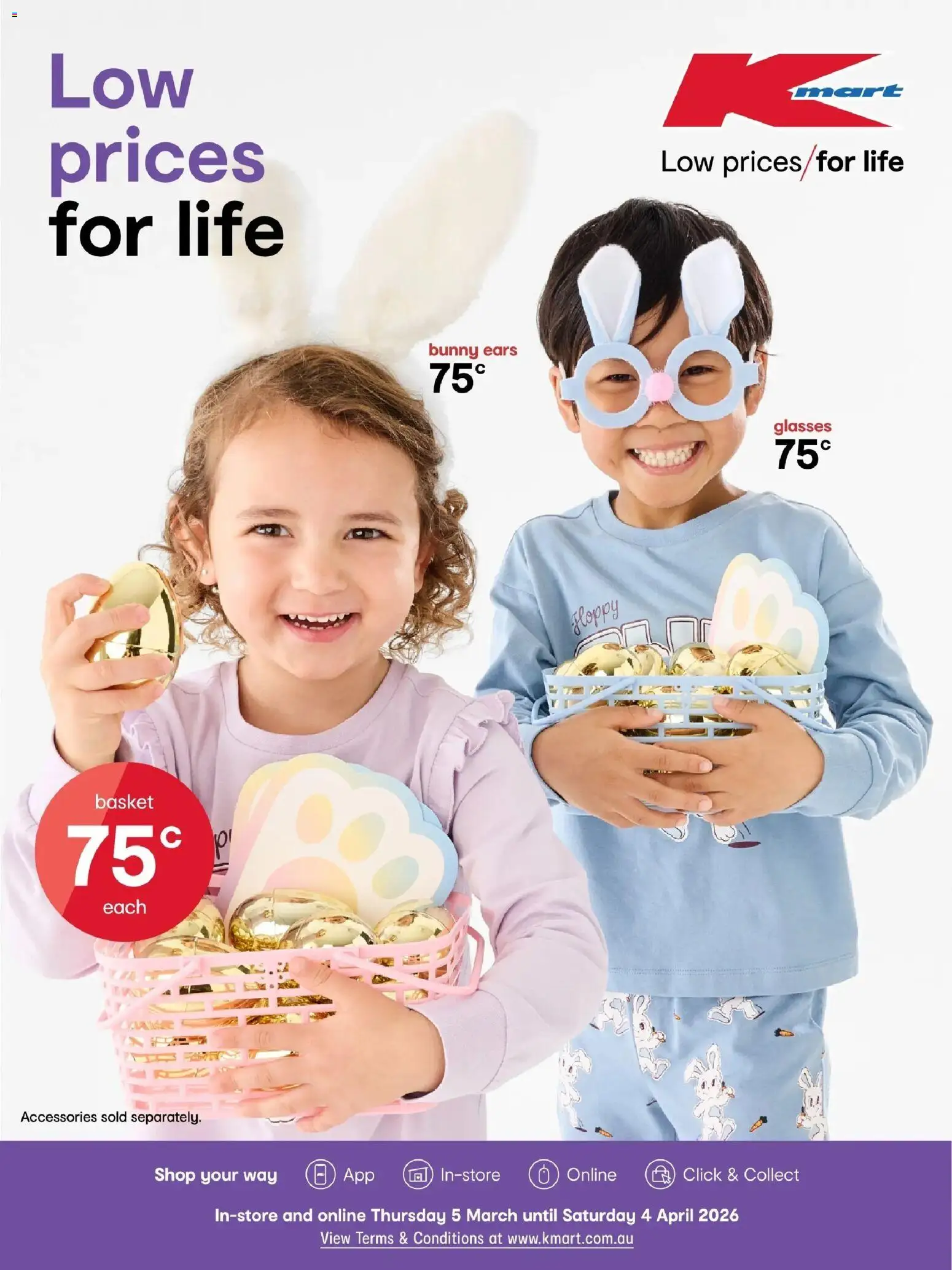 Preview of catalogue Kmart catalogue Easter from shop Kmart valid 05/03/2026 - Basket, Accessories, Glasses