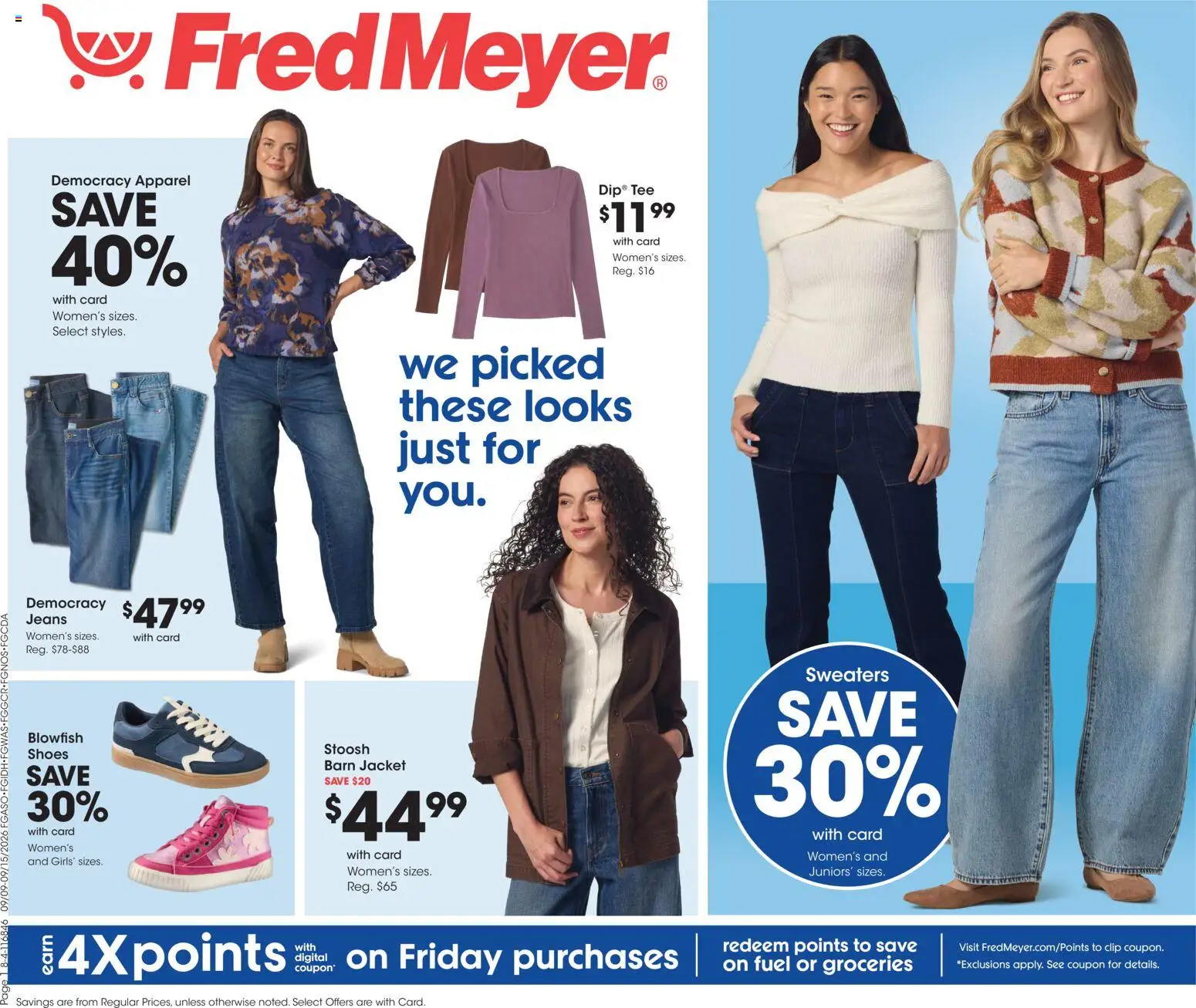 Ad Preview of Fred Meyer Fred Meyer Home & Apparel from 09/09/2026 - Groceries, Jeans, Jacket, Clip