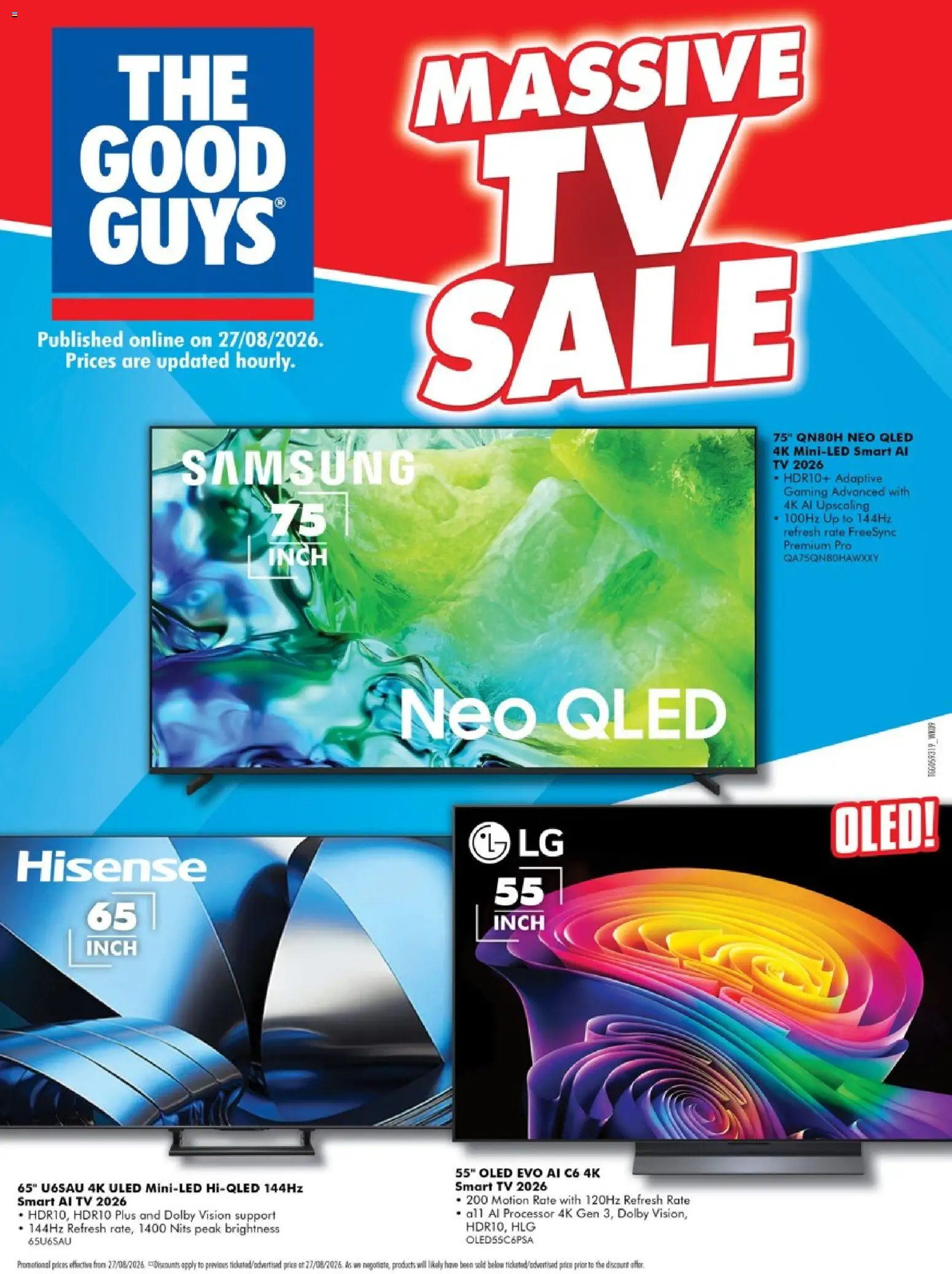 Preview of catalogue The Good Guys catalogue MASSIVE TV SALE from shop The Good Guys valid 26/08/2026 - Tv, Smart tv