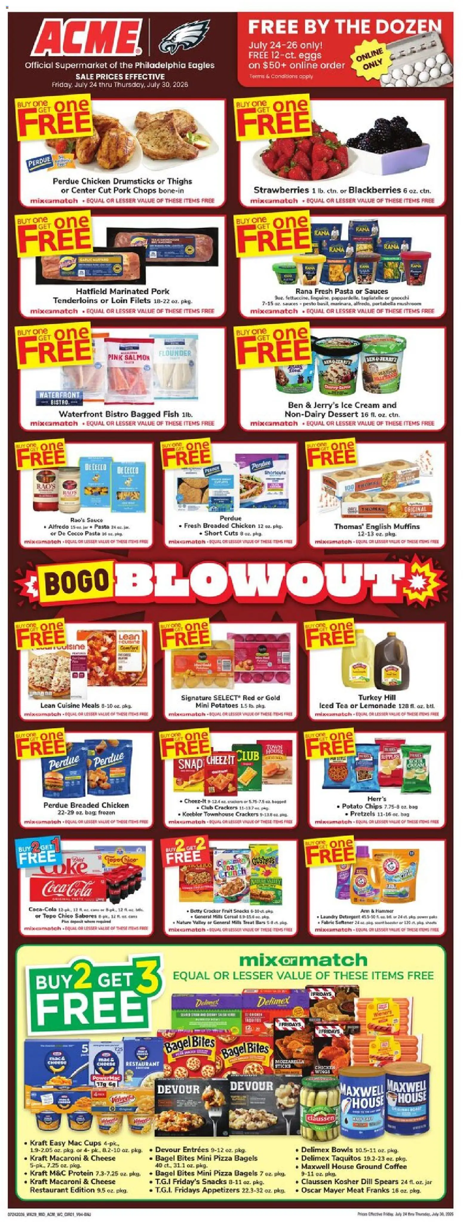 Ad Preview of Acme Acme Weekly Ad from 07/24/2026 - Pizza, Turkey, Salmon, Pesto, Hammer, Pork, Mozzarella, Sauces