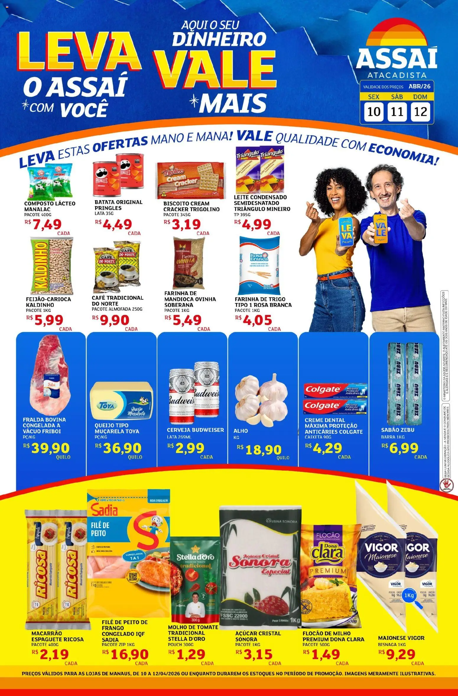 Pré-Visualização do folheto "Assaí Atacadista ofertas - AM" da loja Assaí Atacadista válido a partir de 10/04/2026 - Cerveja, Queijo, Tomate, Creme, Almofada, Alimentos, Molho de tomate, Cream cracker