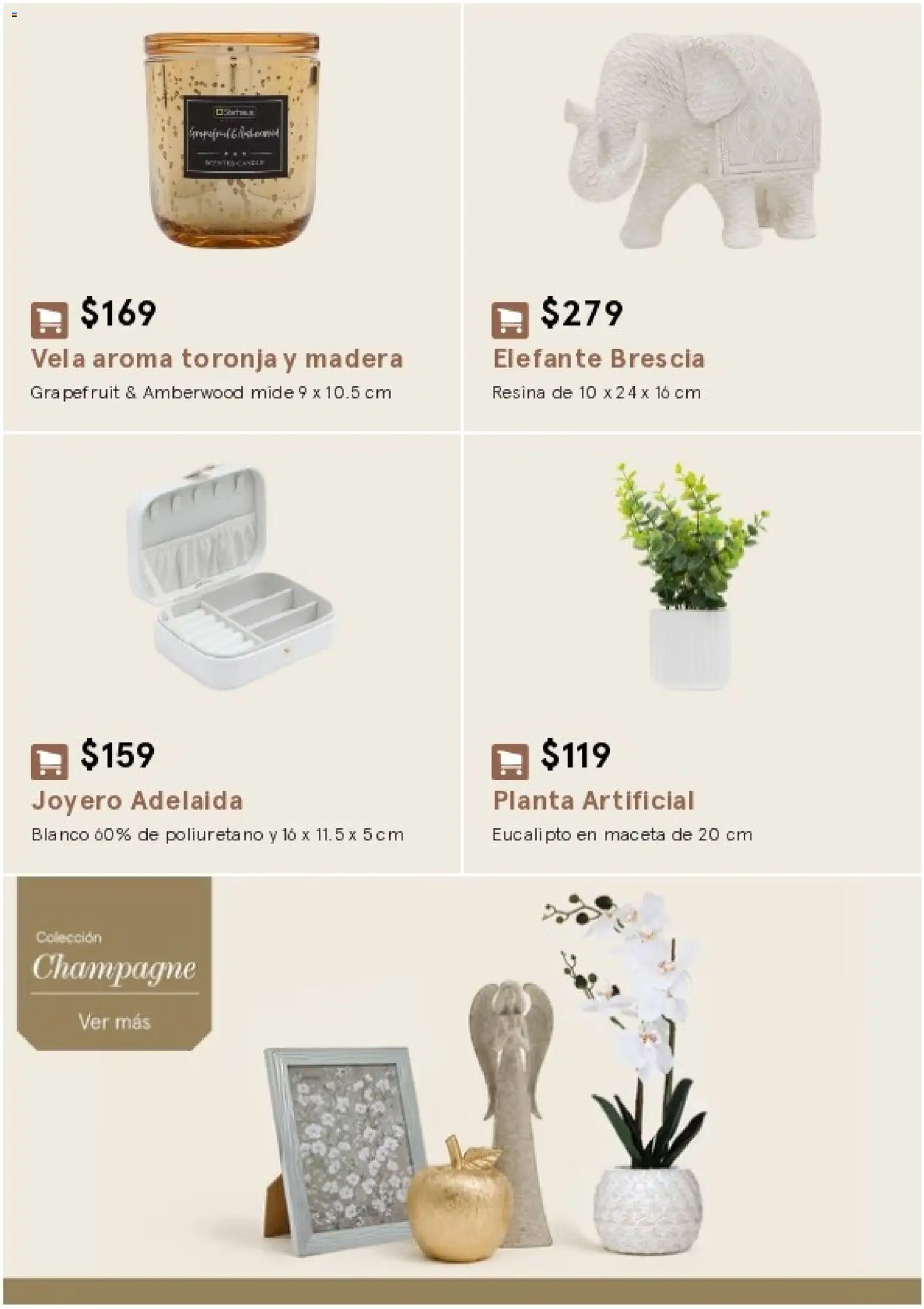 Vista previa las ofertas de la tienda Coppel - Coppel catálogo Starhaus Otoño Invierno desde el 17/08/2026 - Champagne, Maceta, Planta, Vela, Toronja