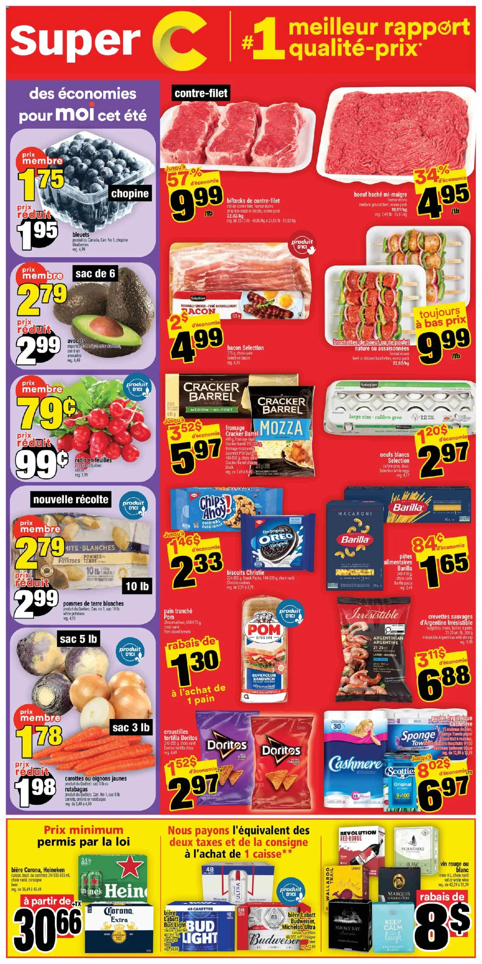 Preview of leaflet Super C weekly flyer / circulaire from shop Super C is valid from Jul 30, 2026 - Pasta, Wine, Blueberries, Oreo, Mozzarella, Heineken, White wine, Tortilla chips