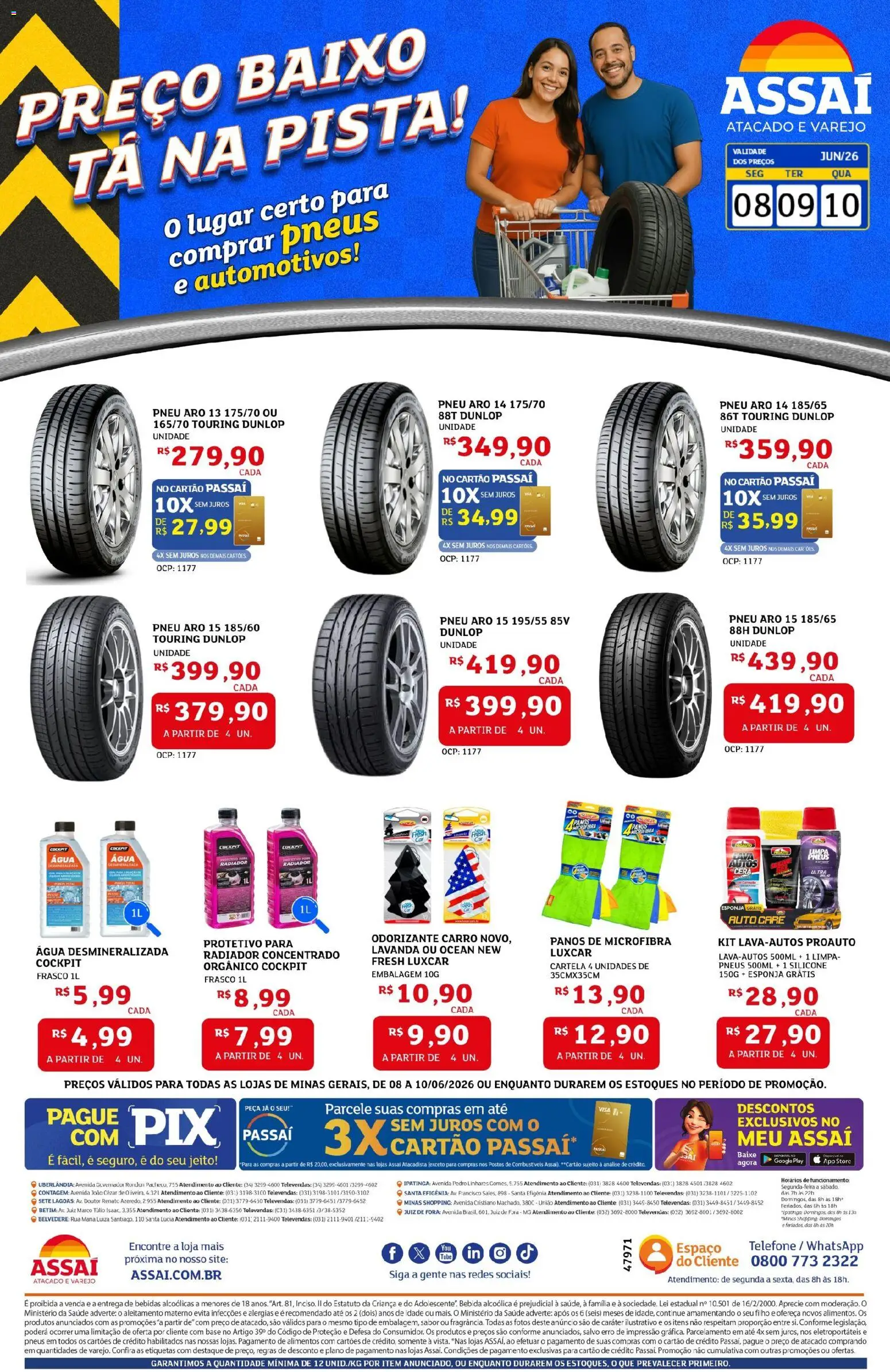 Pré-Visualização do folheto "Assaí Atacadista ofertas - MG" da loja Assaí Atacadista válido a partir de 08/06/2026 - Telefone, Bebidas, Pneus, Bebida, Radiador, Alimentos, Baixo, Esponja