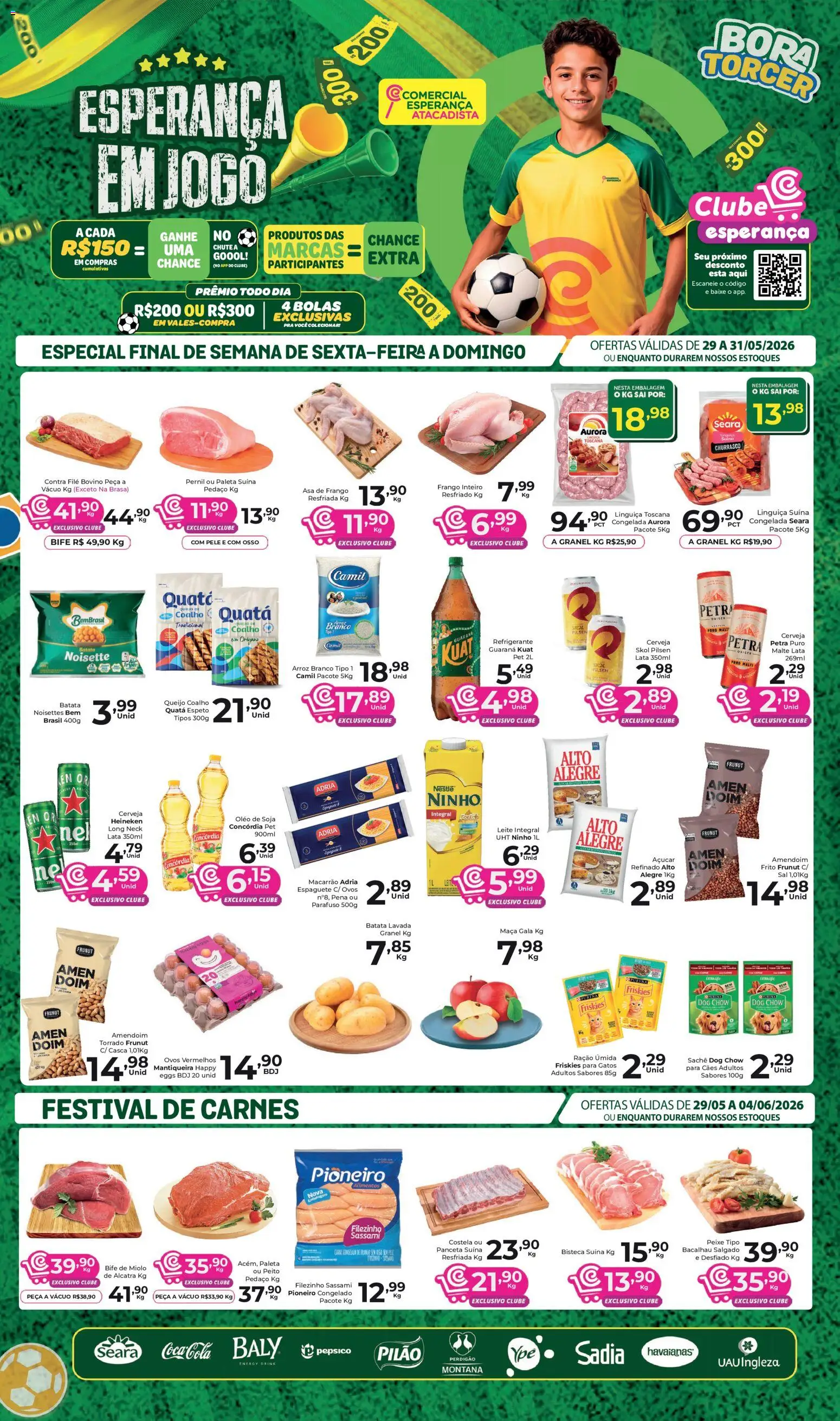 Pré-Visualização do folheto "Comercial Esperança - Ofertas da semana" da loja Comercial Esperança válido a partir de 29/05/2026 - Macarrão, Frango, Queijo coalho, Linguiça, Alcatra, Espaguete, Asa de frango, Frango inteiro