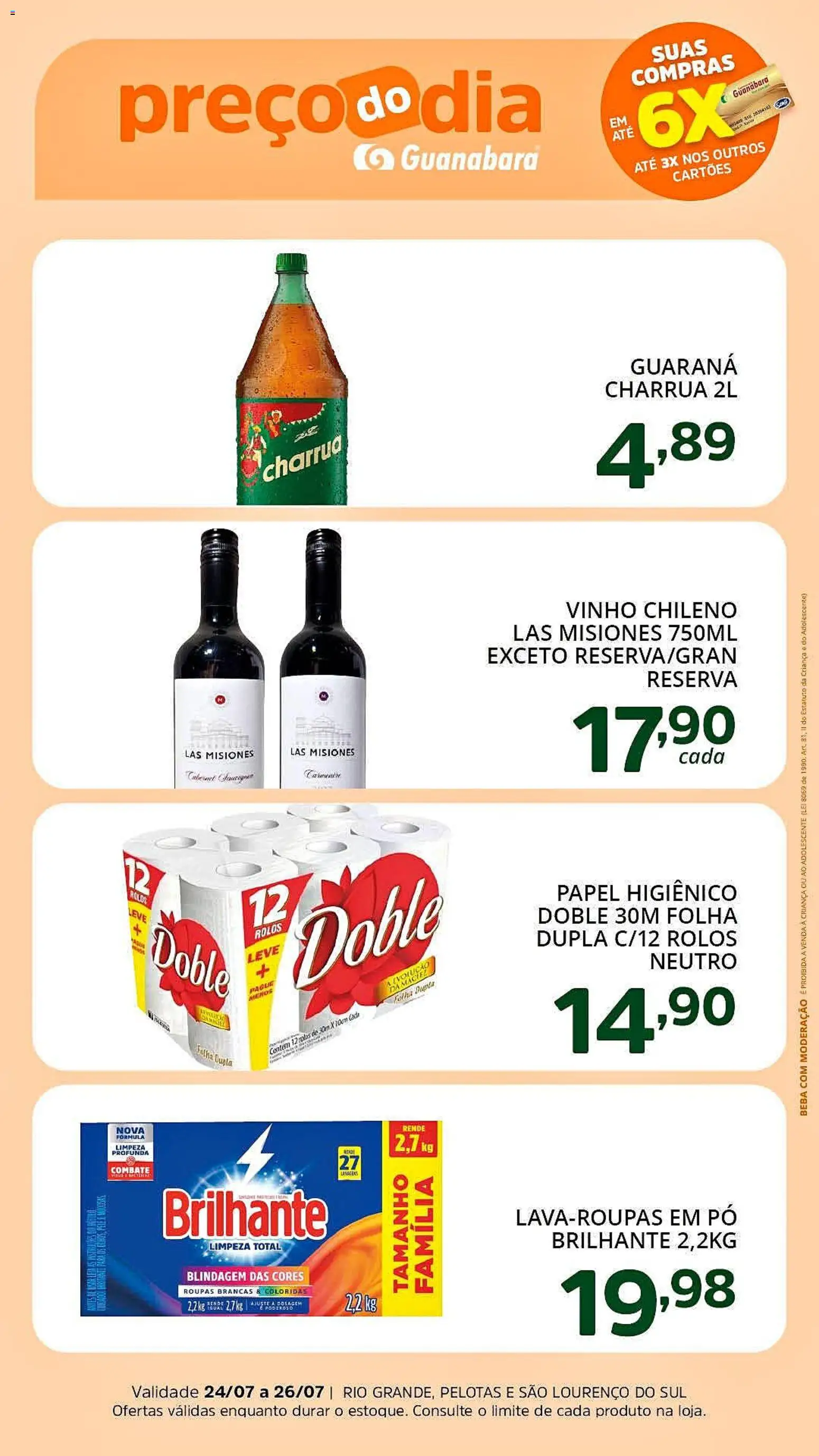 Pré-Visualização do folheto "Supermercado Guanabara - Ofertas da semana" da loja Supermercado Guanabara válido a partir de 24/07/2026 - Vinho, Roupas, Papel higiênico, Pó, Guaraná