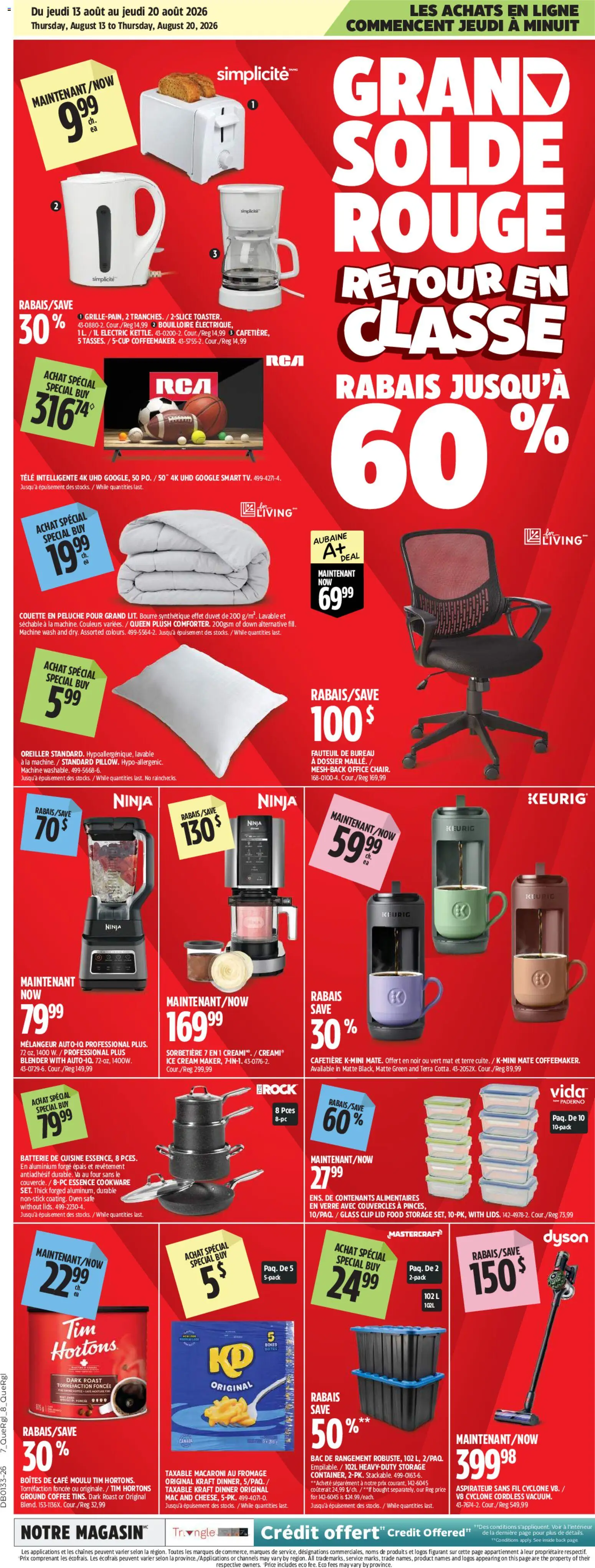 Preview of leaflet Canadian Tire circulaire - Grand solde rouge: Retour en classe from shop Canadian Tire is valid from Aug 13, 2026 - Coffee, Food, Ice cream, Ice, Cream, Oven, Roast, Ground coffee