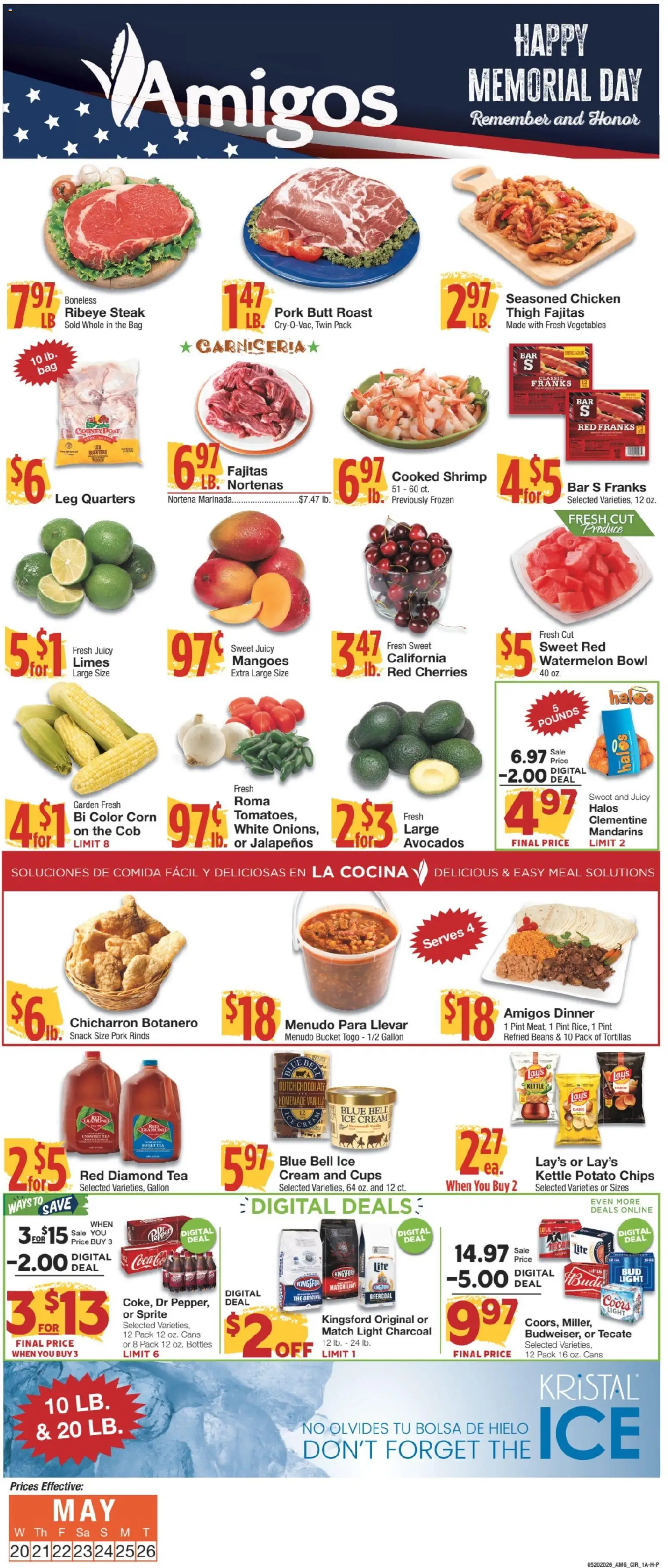 Ad Preview of United Supermarkets United Supermarkets Ad from 05/20/2026 - Ice cream, Steak, Watermelon, Corn, Sprite, Bag, Pork, Cream