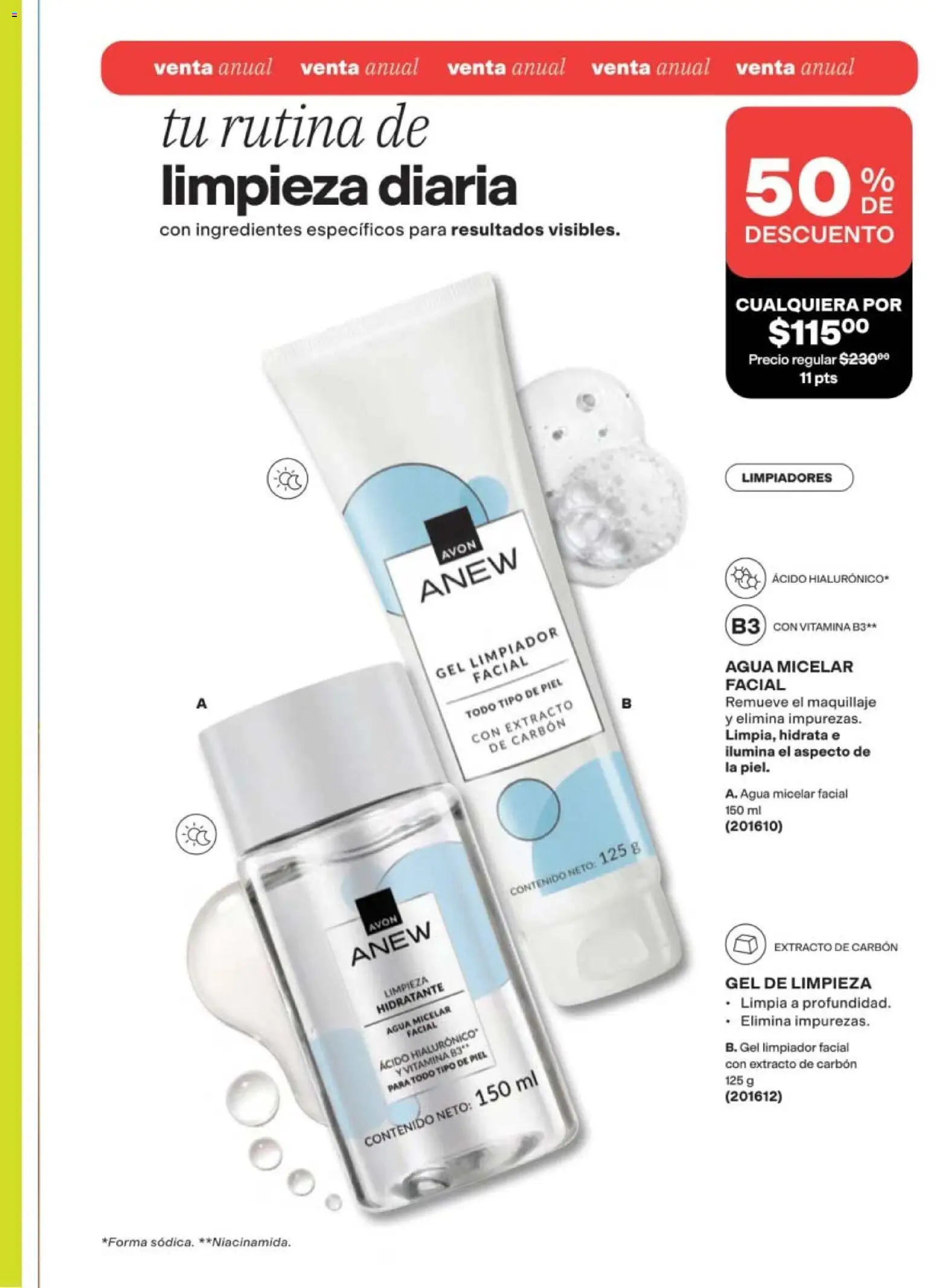 Vista previa las ofertas de la tienda AVON - AVON campaña 14 2026 desde el 11/09/2026 - Agua, Maquillaje, Agua micelar, Ingredientes, Limpiador facial, Limpiador