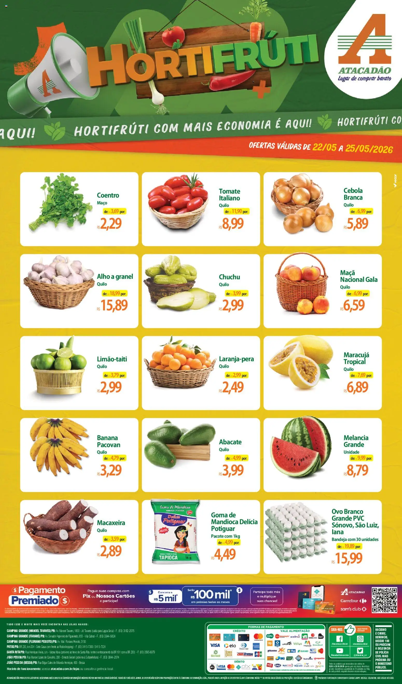 Pré-Visualização do folheto "Atacadão ofertas - PB" da loja Atacadão válido a partir de 22/05/2026 - Tapioca, Melancia, Chuchu, Maracujá, Tomate, Abacate, Mandioca, Macaxeira