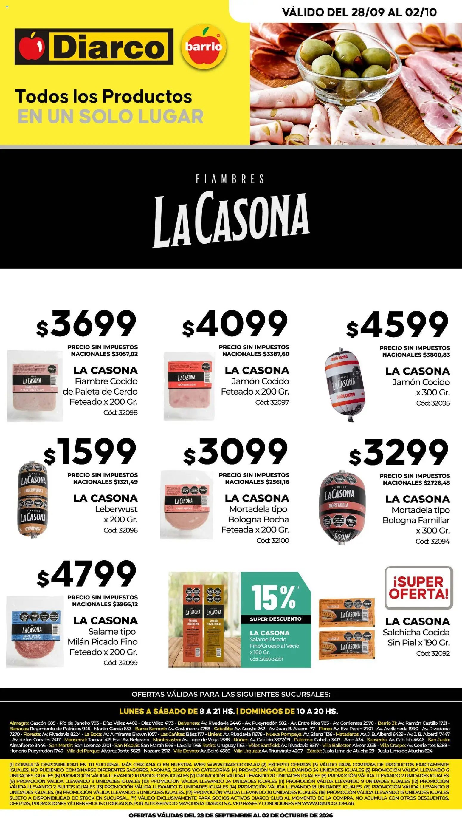 Vista previa del folleto de la tienda Diarco válido desde el 28/09/2026 - Flores, Lima, Salame, Salchicha, Jamón cocido, Paleta, Jamón, Paleta de cerdo