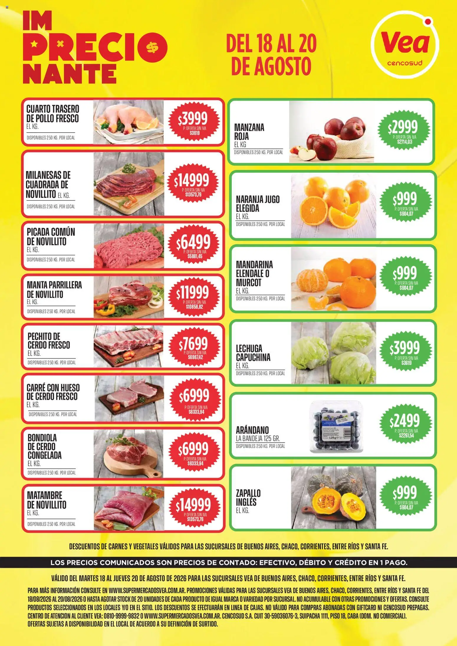 Vista previa del folleto de la tienda Vea válido desde el 18/08/2026 - Milanesas, Pollo, Zapallo, Manzana, Cerdo, Jugo, Bandeja, Manta