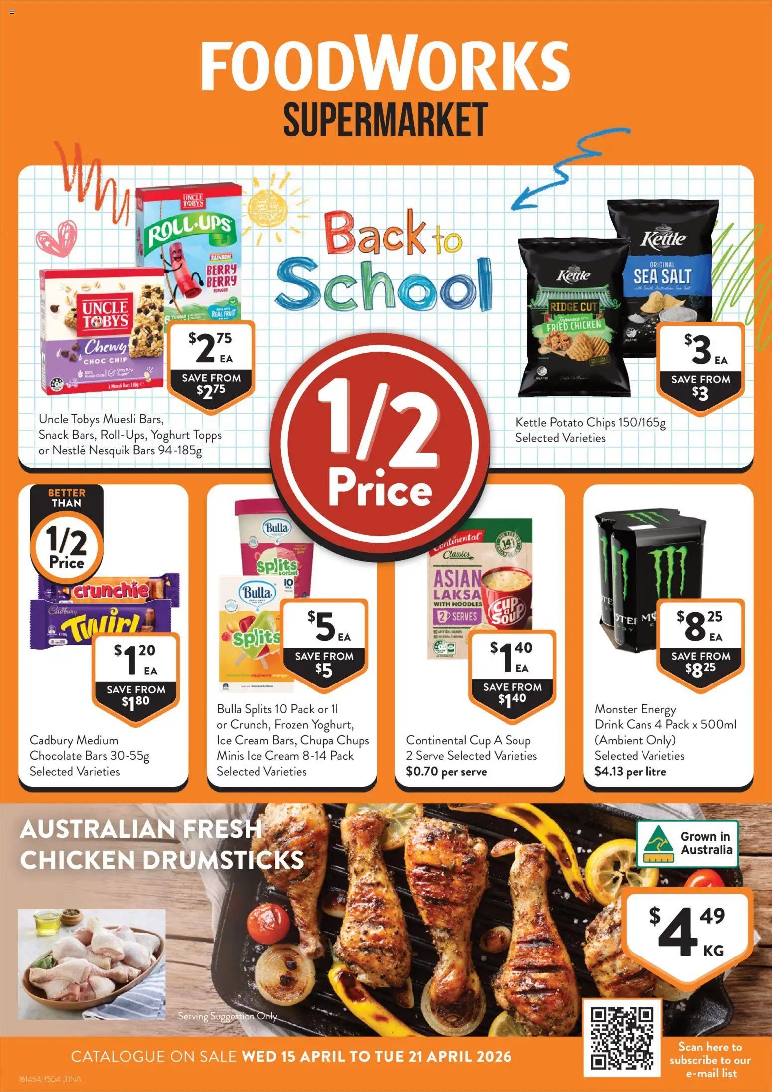 Preview of catalogue Foodworks catalogue from shop Foodworks valid 15/04/2026 - Noodles, Cream, Salt, Soup, Mango, Fruit, Drumsticks, Ice