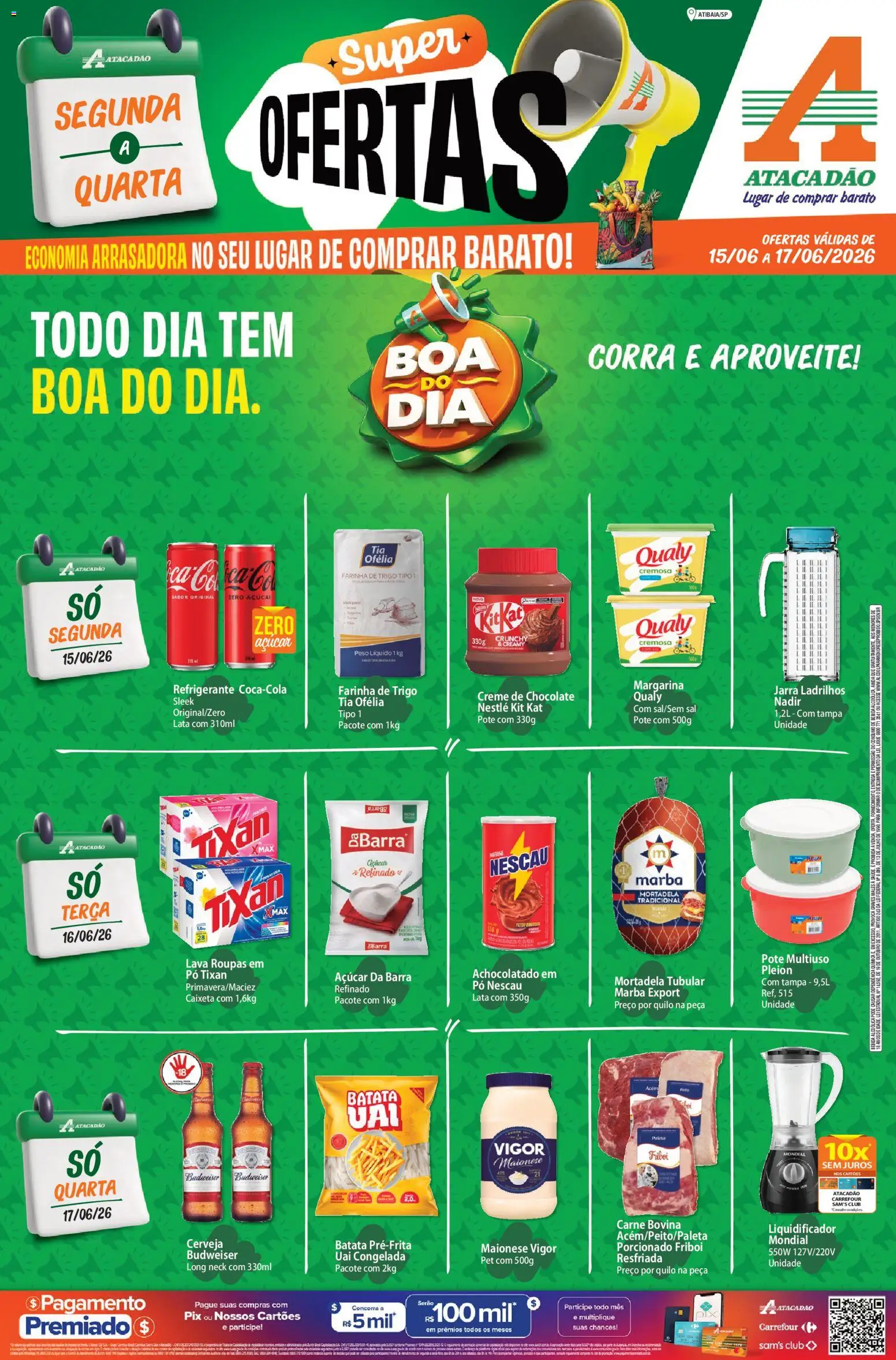 Pré-Visualização do folheto "Atacadão ofertas - SP" da loja Atacadão válido a partir de 15/06/2026 - Liquidificador, Cerveja, Kit Kat, Creme, Farinha de trigo, Farinha, Achocolatado, Jarra