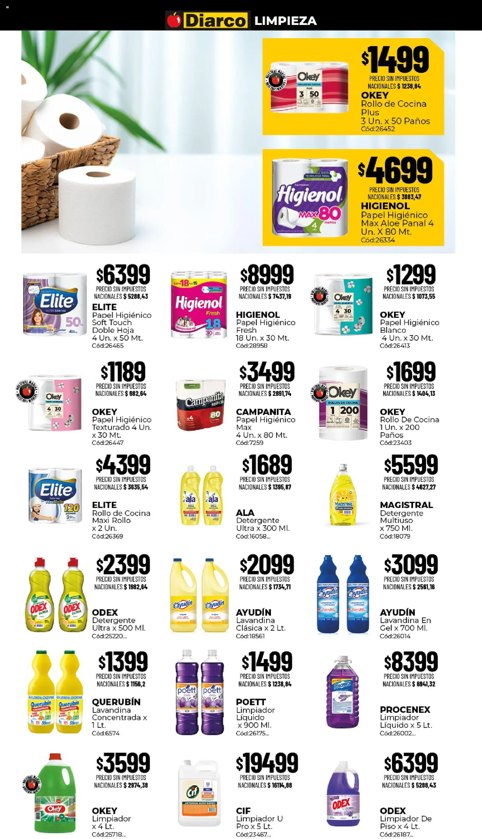Vista previa del folleto de la tienda Diarco válido desde el 17/08/2026 - Cocina, Pala, Papel higiénico, Lavandina, Detergente, Limpiador, Antigrasa