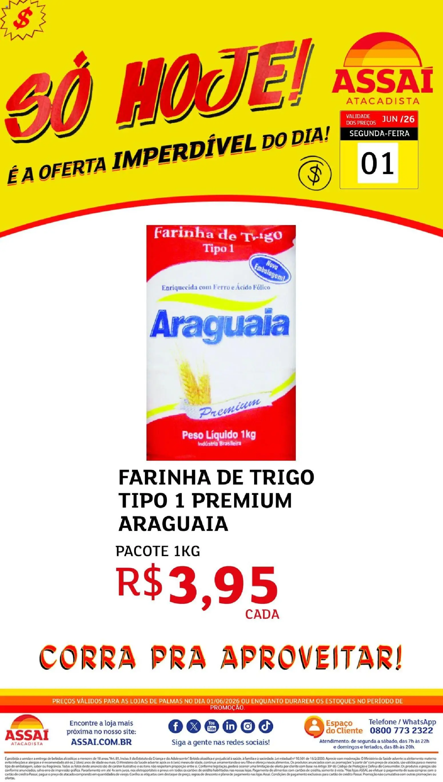 Pré-Visualização do folheto "Assaí Atacadista ofertas - TO" da loja Assaí Atacadista válido a partir de 01/06/2026 - Telefone, Bebidas, Pneus, Base, Bebida, Ferro, Farinha de trigo, Alimentos