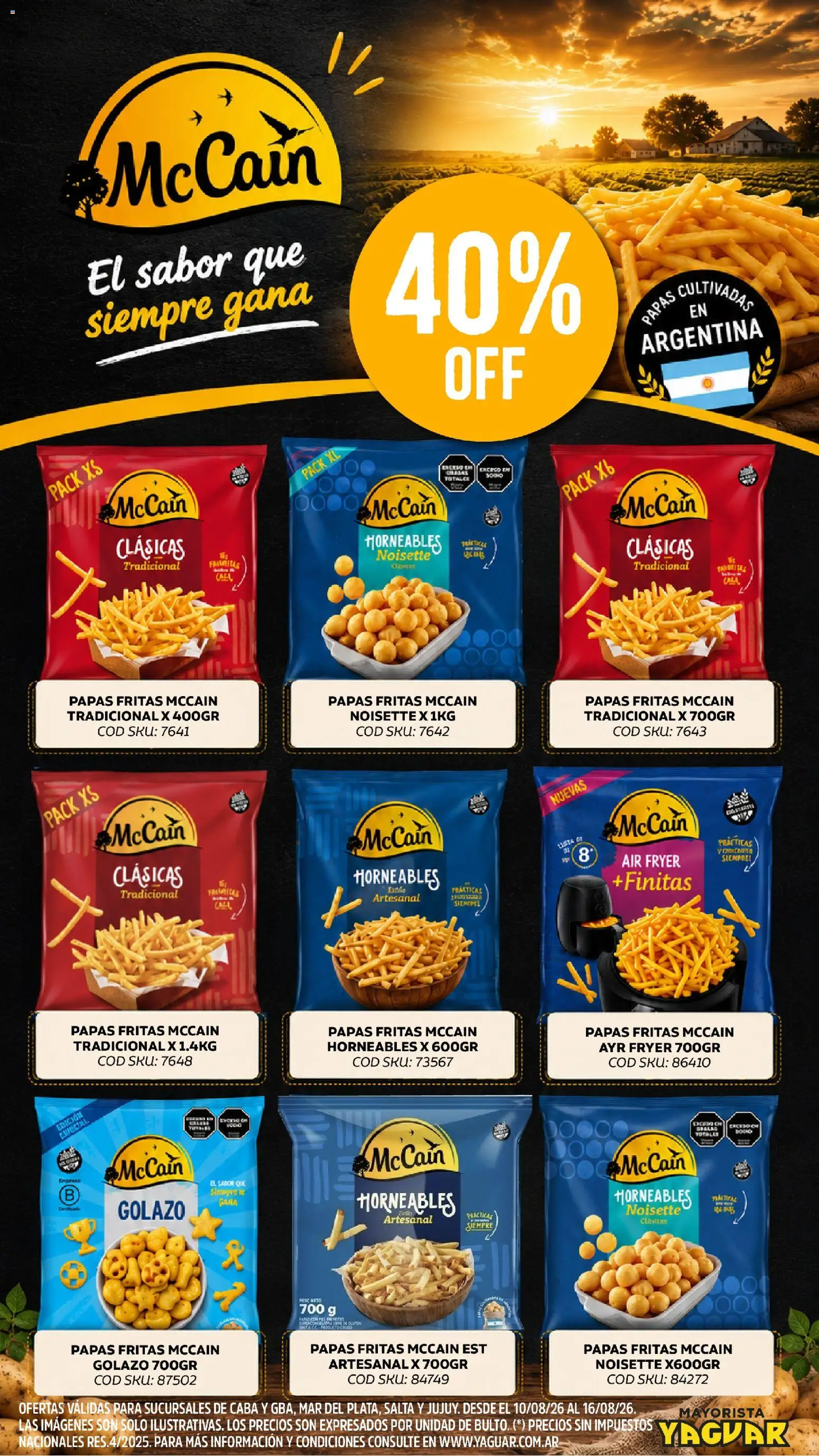 Vista previa del folleto de la tienda Yaguar válido desde el 10/08/2026 - Papas, Peso, Papas fritas